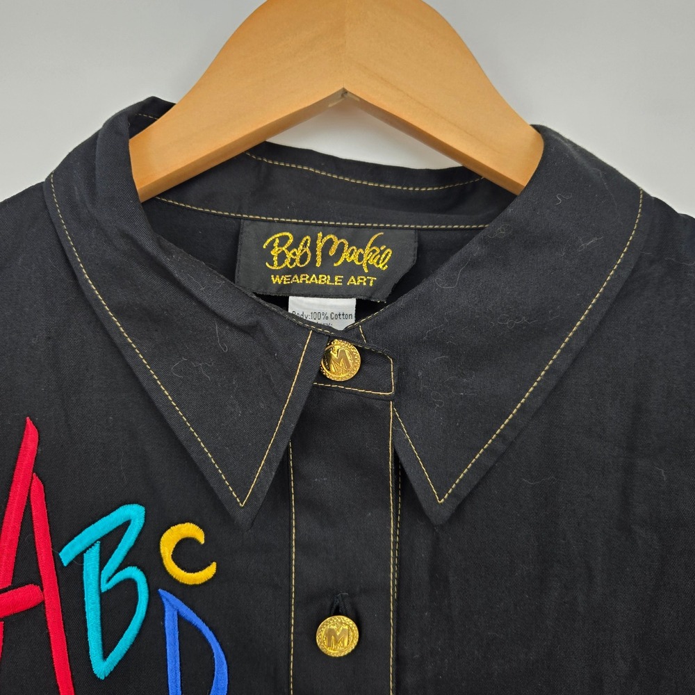 Vtg 90s Bob Mackie ABC Alphabet Button-Up Shirt Womens M Teacher School Crayon - Picture 4 of 11